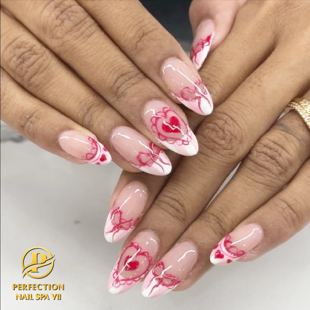 Valentine nail design on almond nails